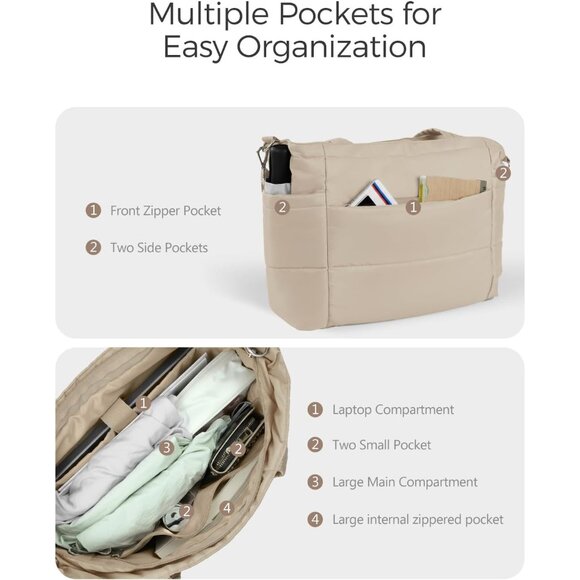 Chic Lightweight Puffer Tote Bag with Zipper - Ultimate 3-in-1 Travel Companion - Picture 4 of 7